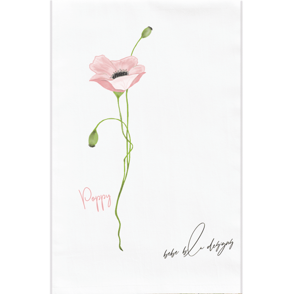 pink poppy flour sack towel