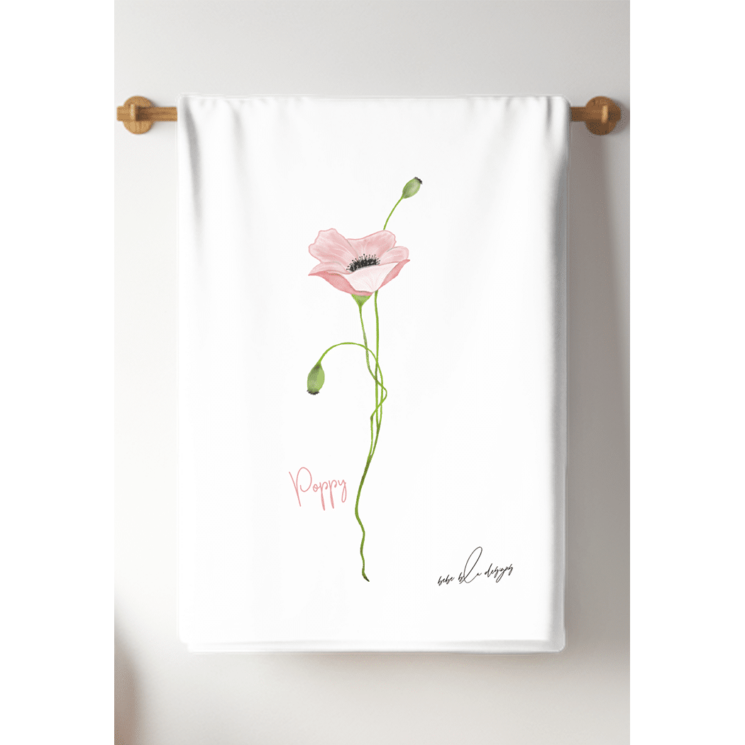 pink poppy tea towel