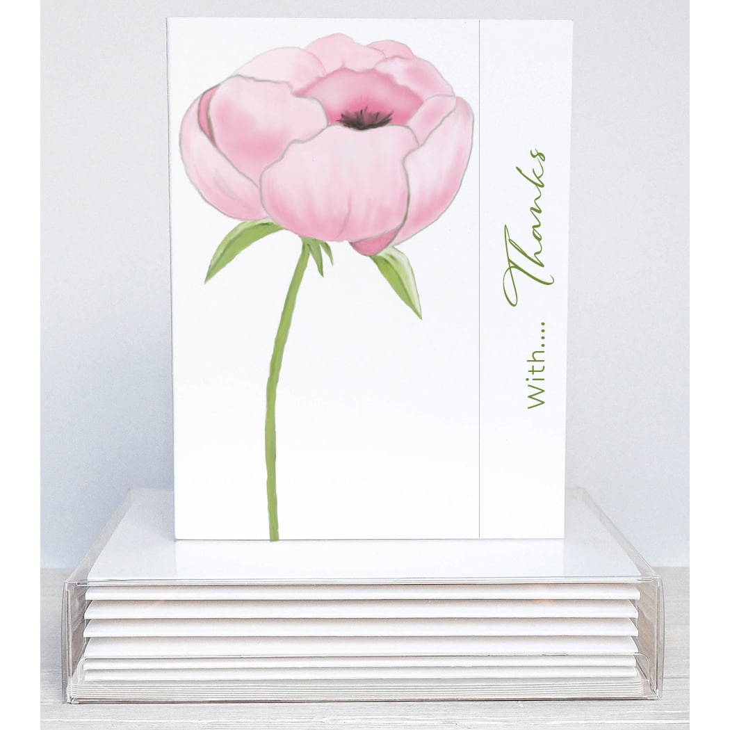 pink poppy thank you note card