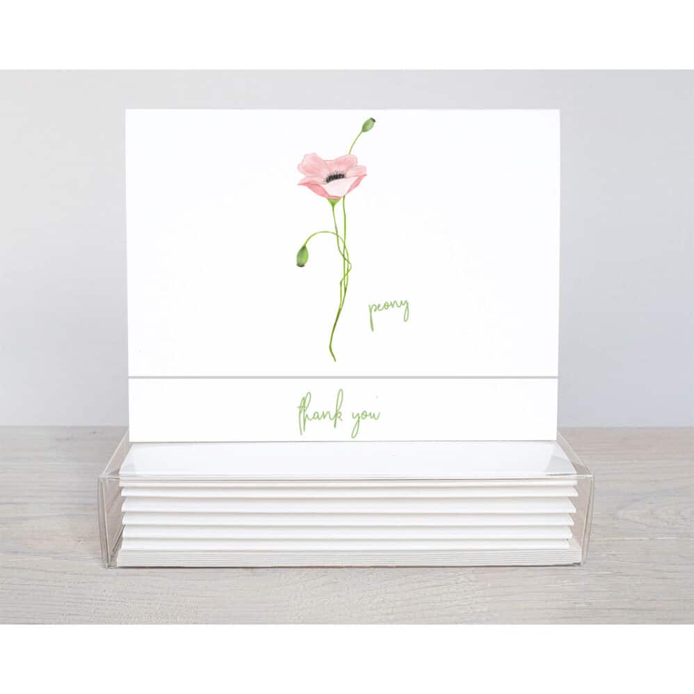 pink poppy thank you note card