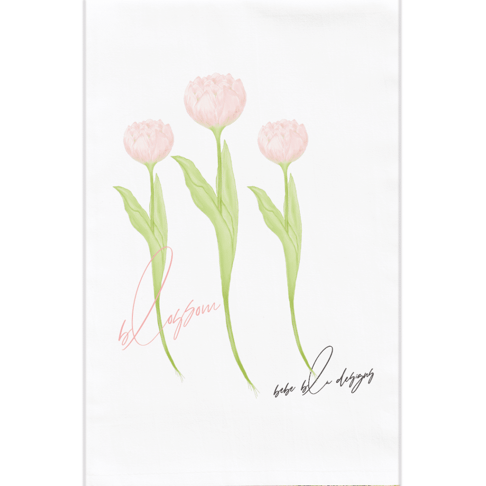 pink tulip blossom flour sack towel