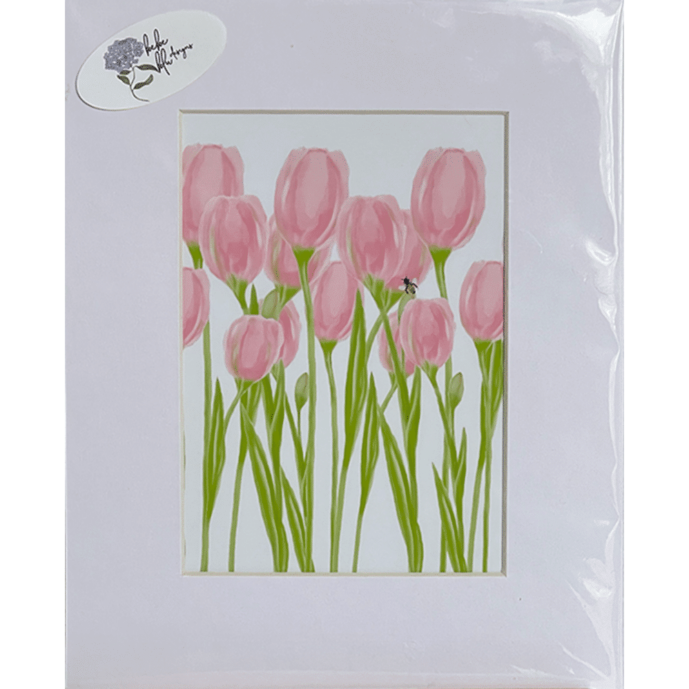 pink tulips matted print