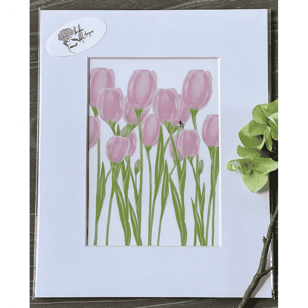 pink tulips matted print