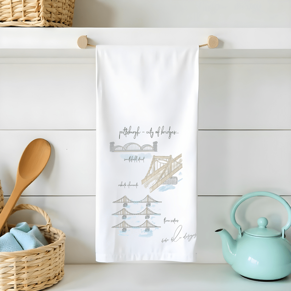 pittsburgh city of bridges flour sack tea towel