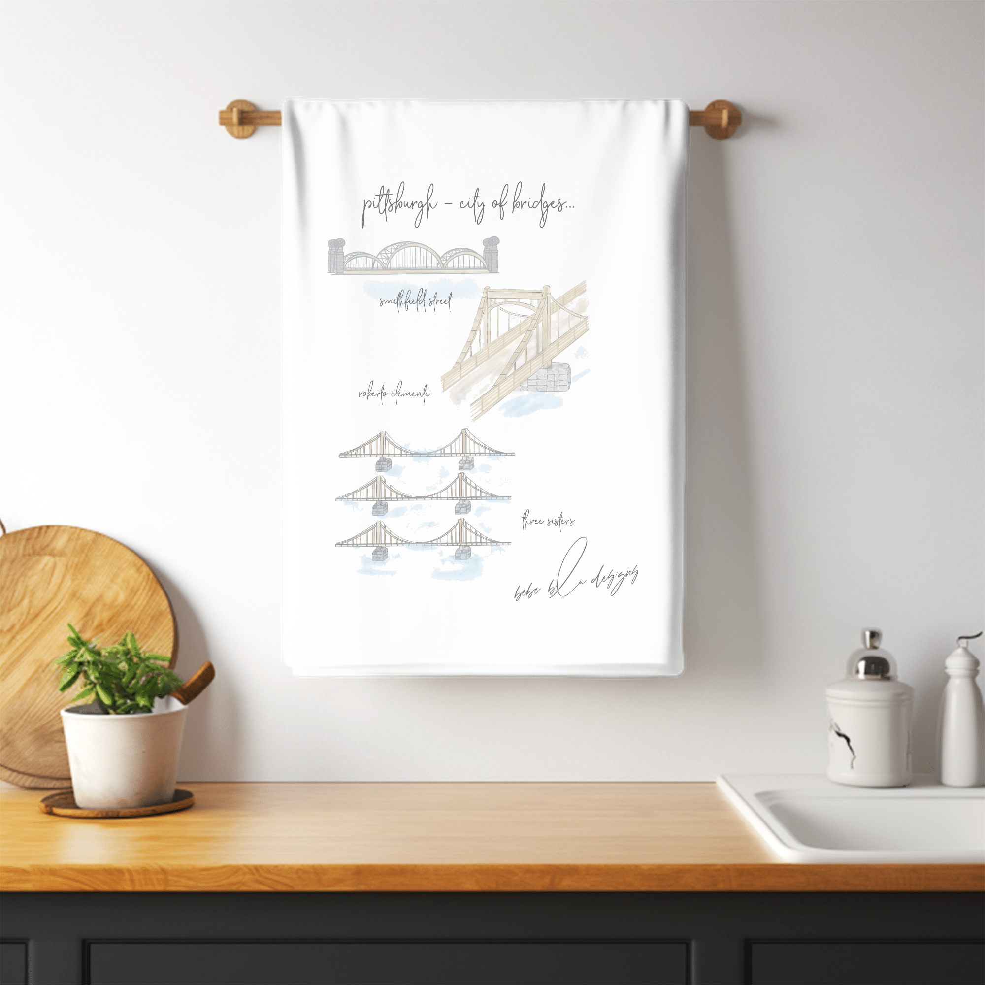 pittsburgh city of bridges towel bar