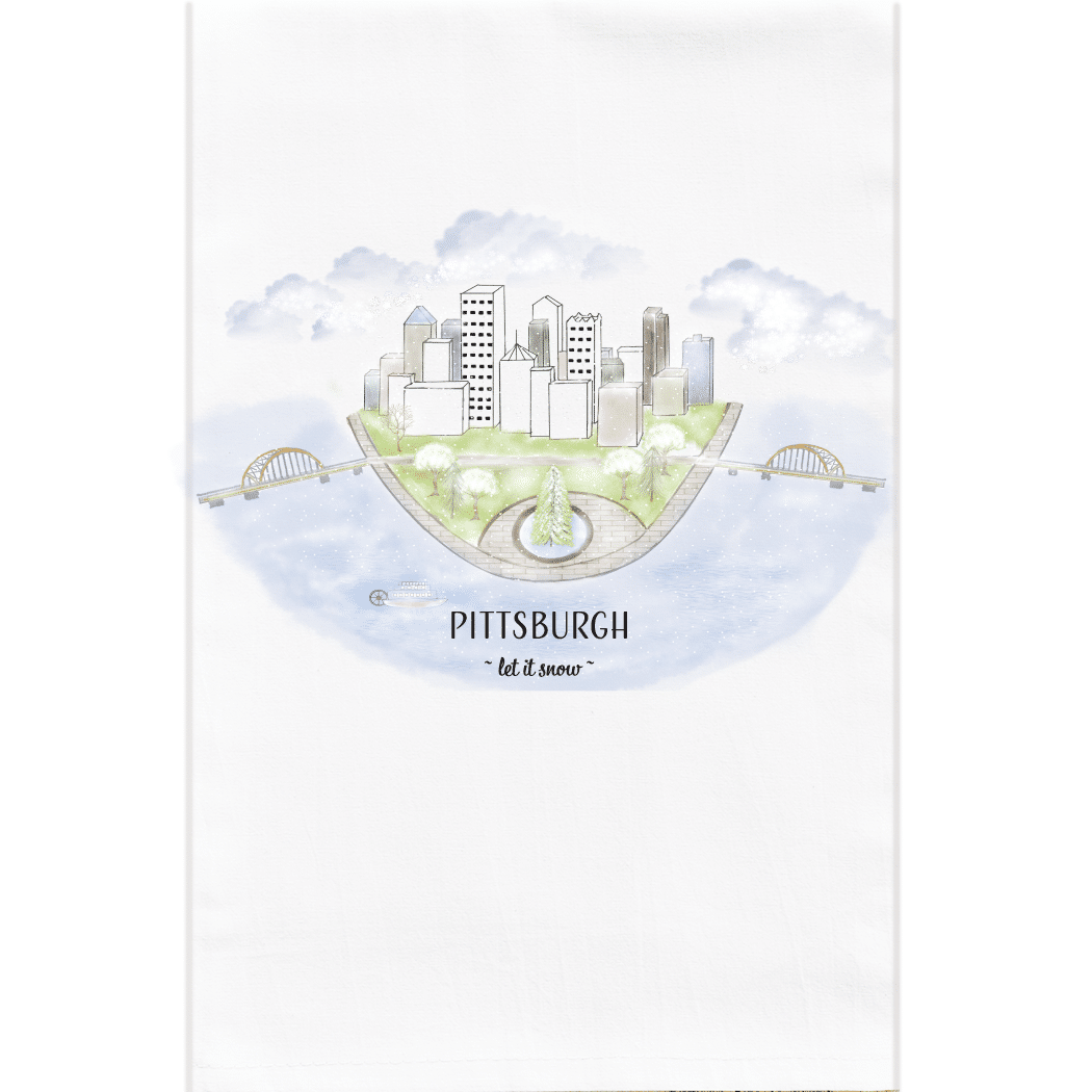pittsburgh skyline let it snow tea towel