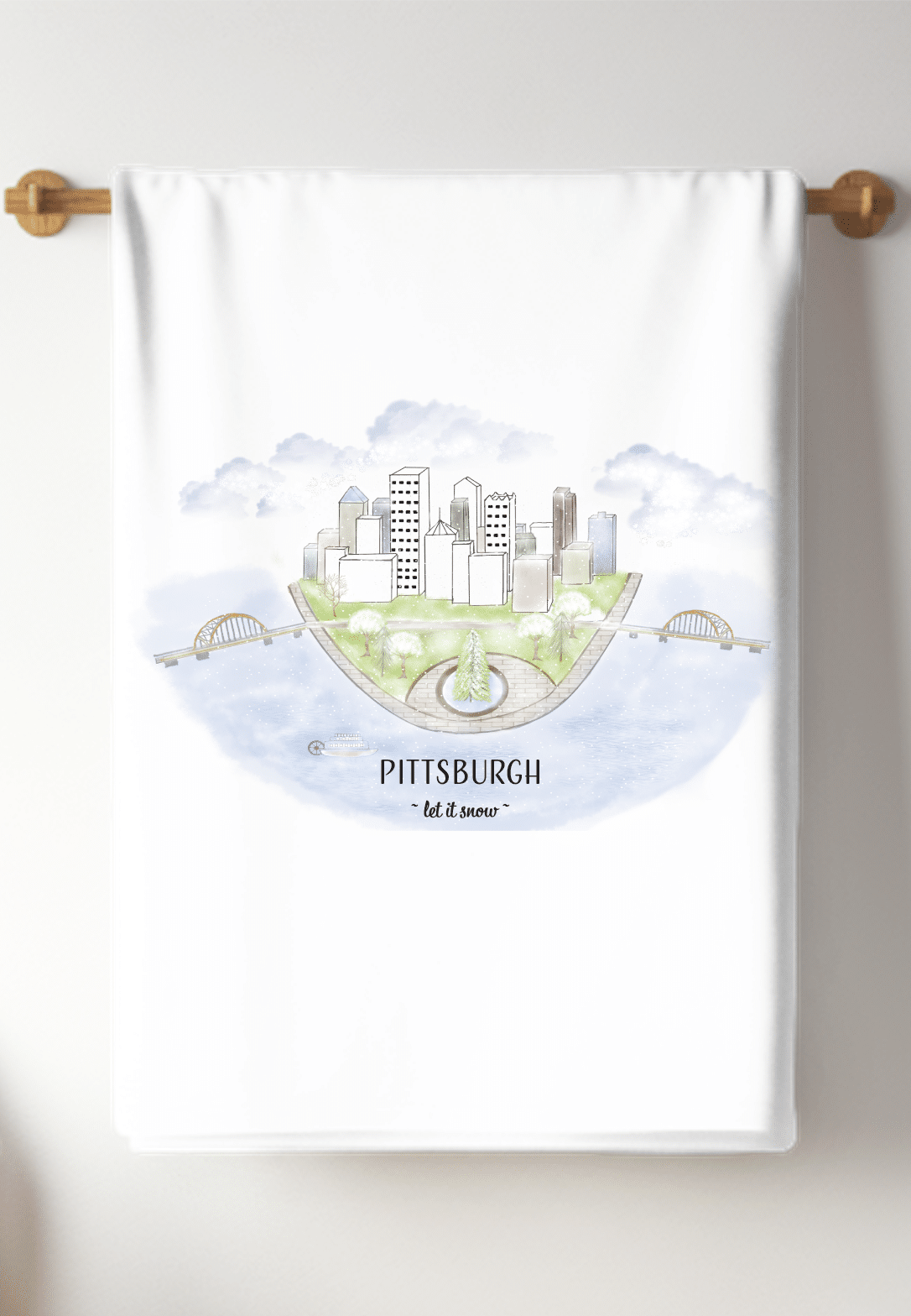 pittsburgh skyline let it snow towel bar