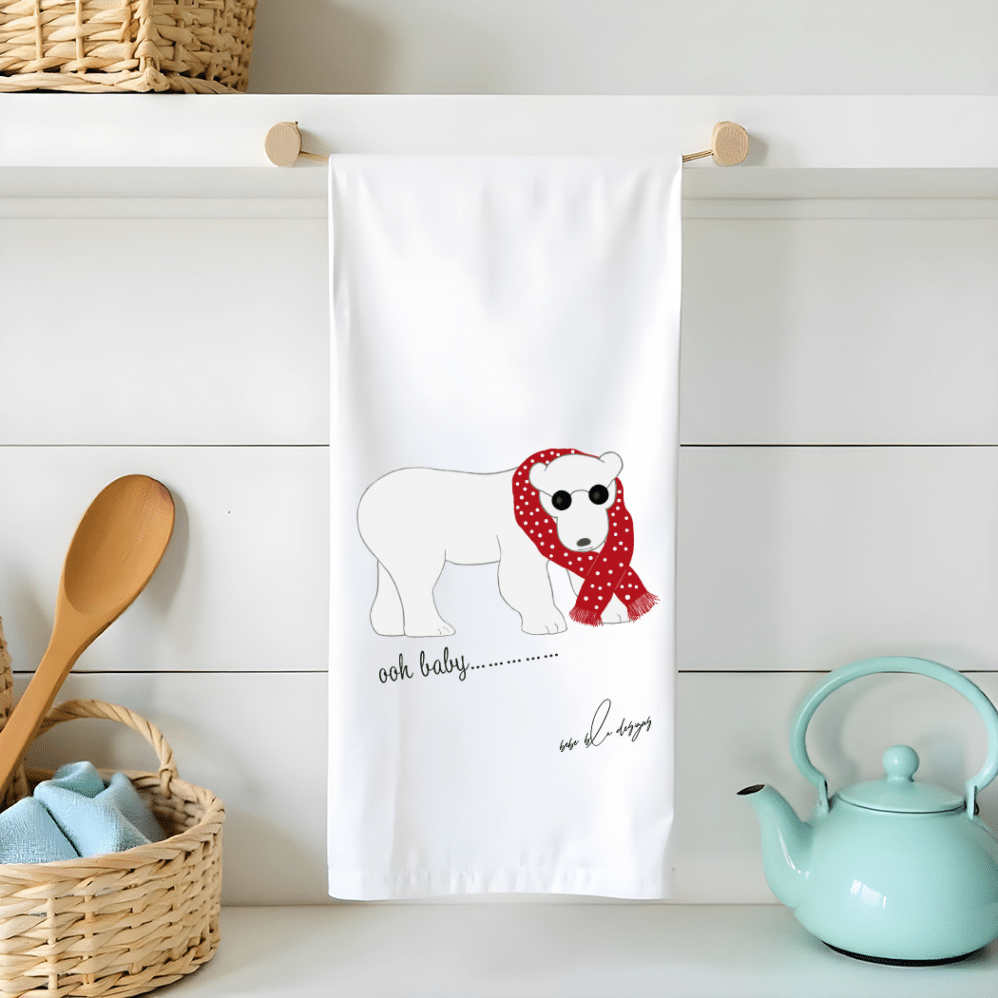 polar bear flour sack tea towel