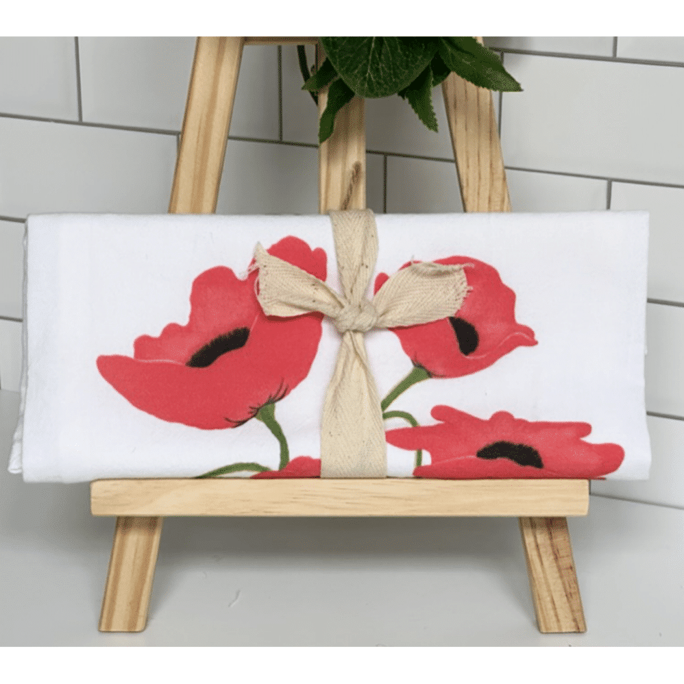 poppy flour sack towel wrapped