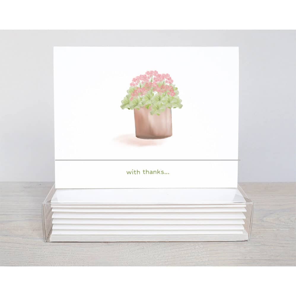 pot of geraniums thank you note card