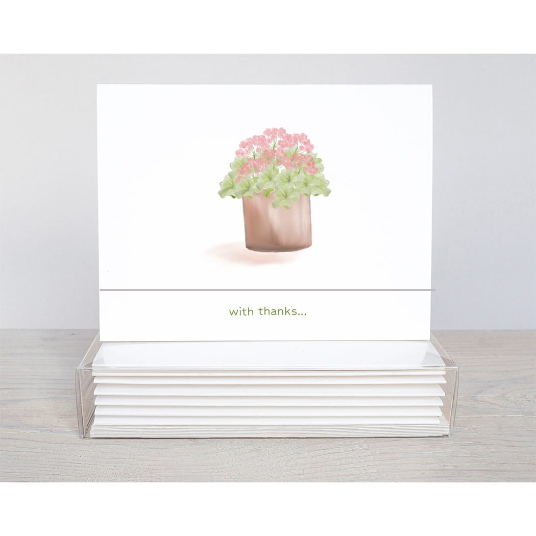 pot of geraniums thank you note card
