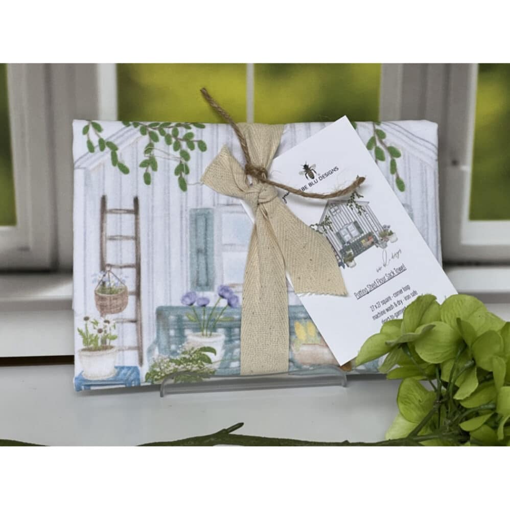 potting shed flour sack towel wrapped