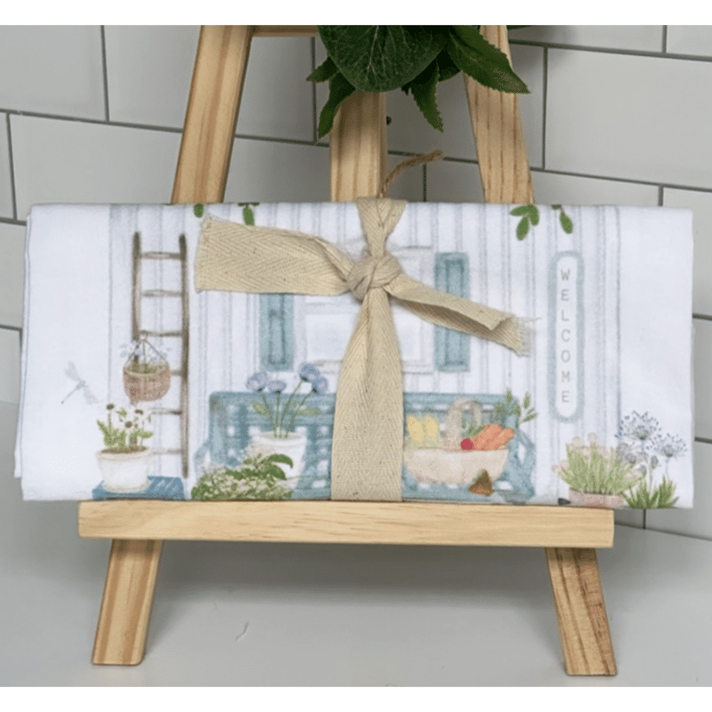 potting shed flour sack towel wrapped