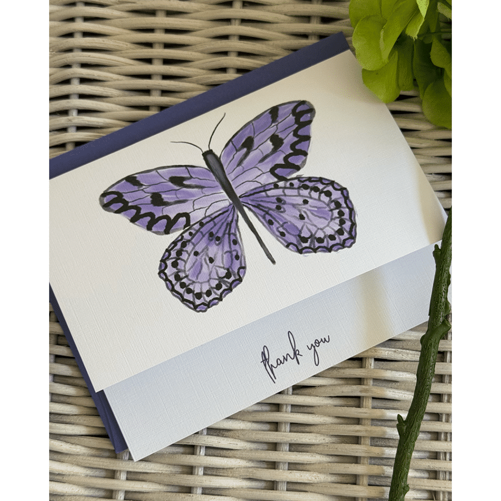 Purple Butterfly Thank You Note Cards - BeBeBlu Designs