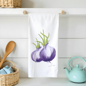 purple onion flour sack tea towel