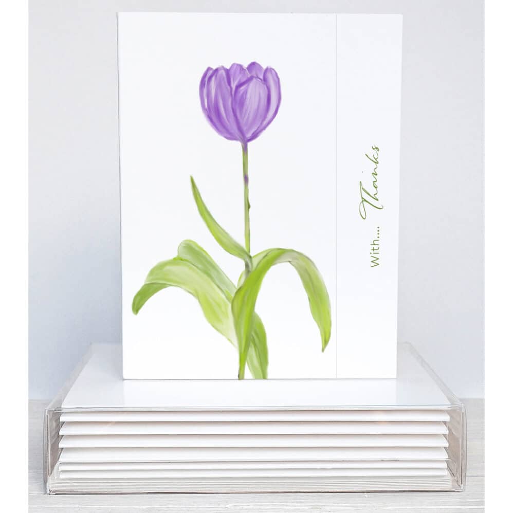 purple tulip thank you vertical note card