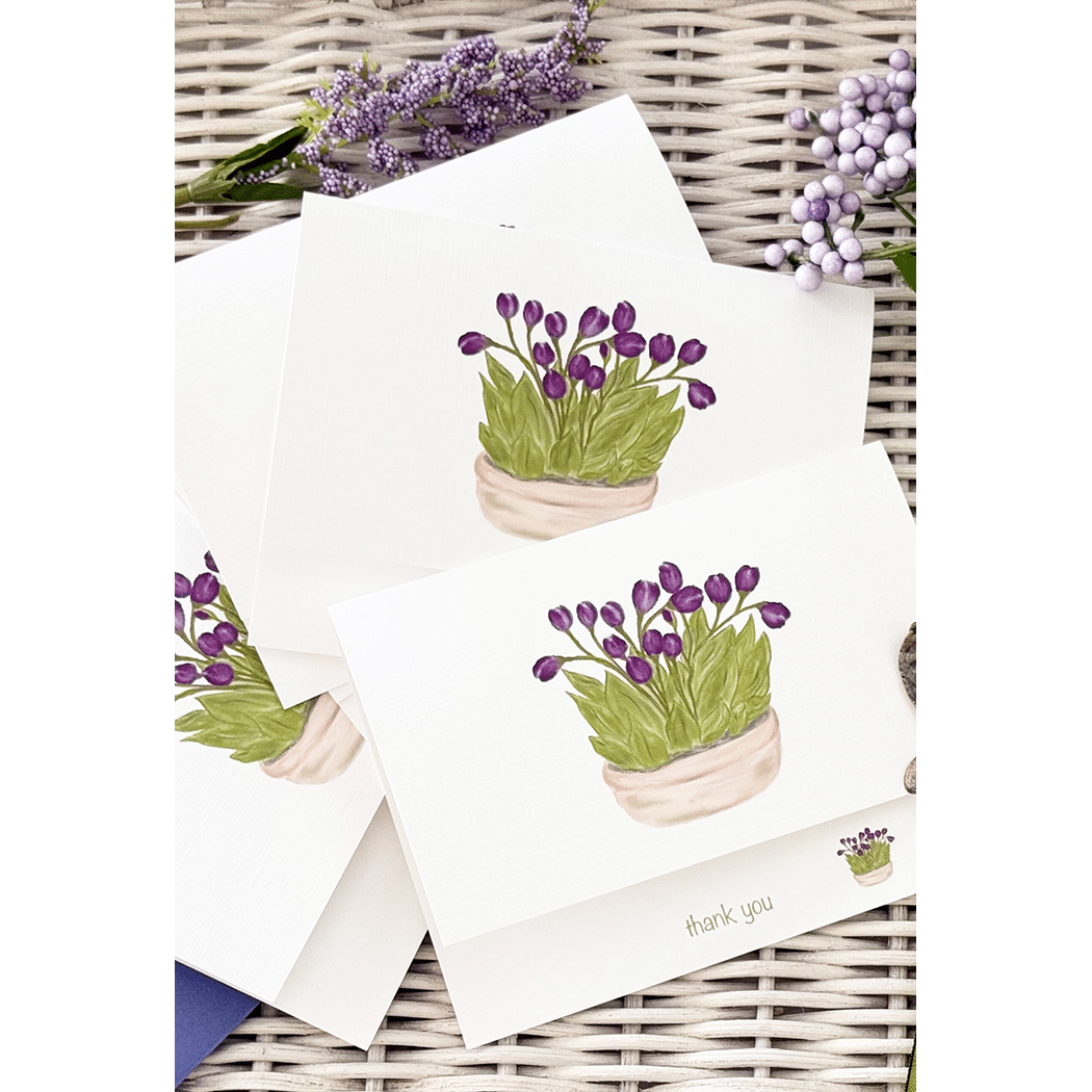 purple tulips thank you note cards