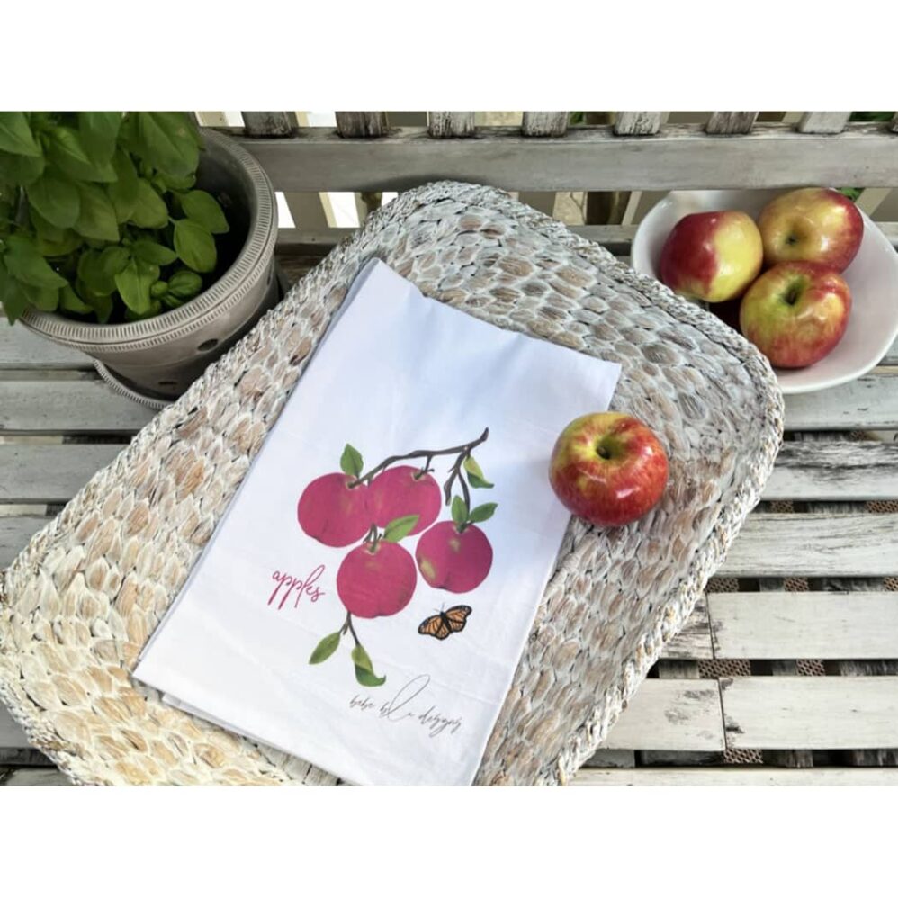 red apples flour sack towel