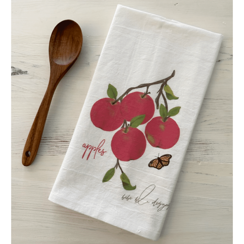 red apples flour sack towel