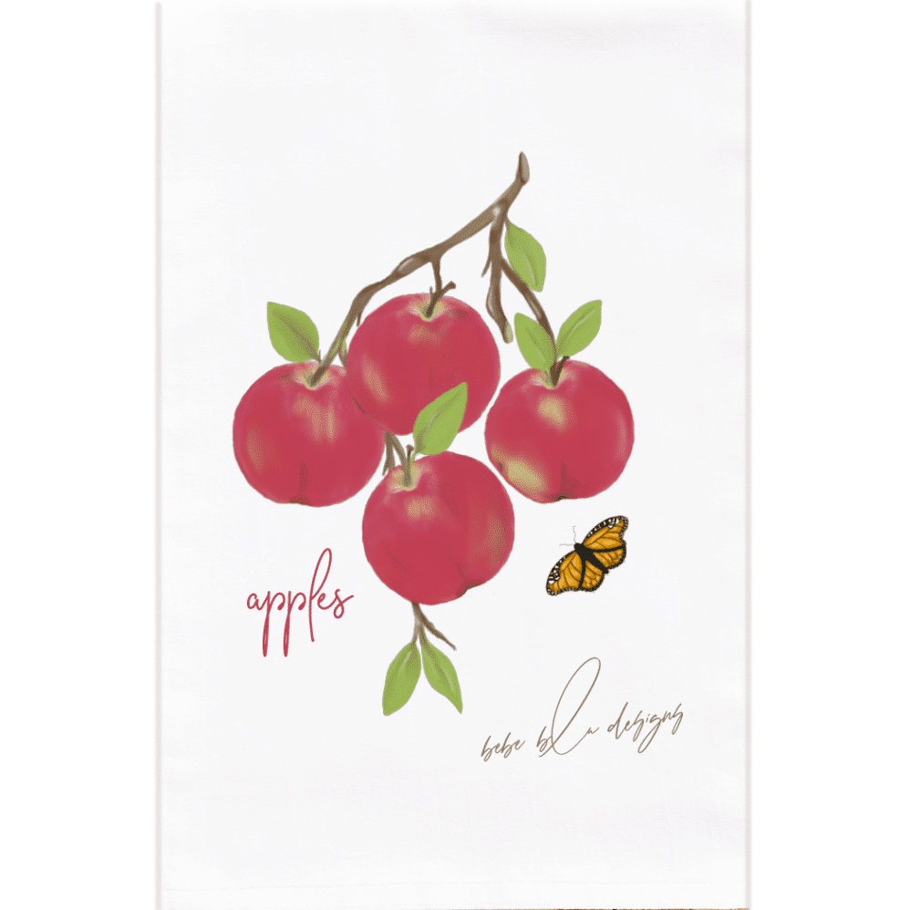 red apples flour sack towel