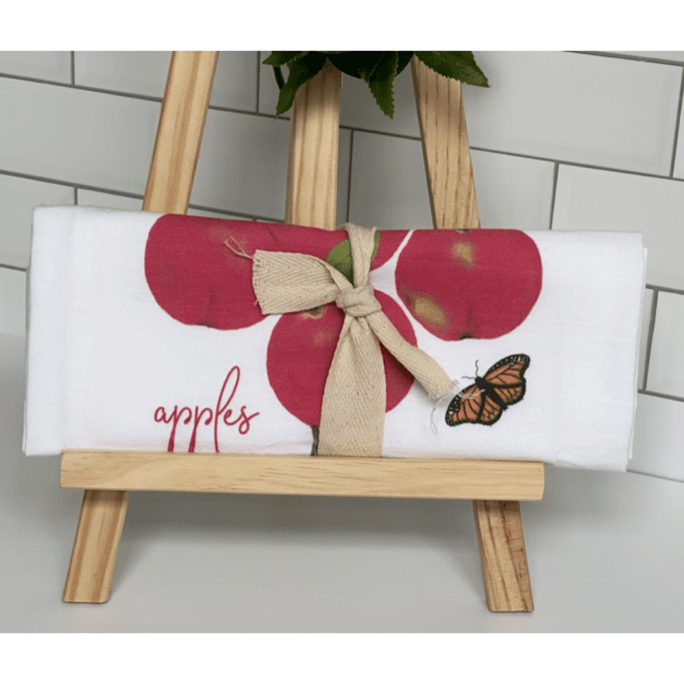 red apples flour sack towel wrapped