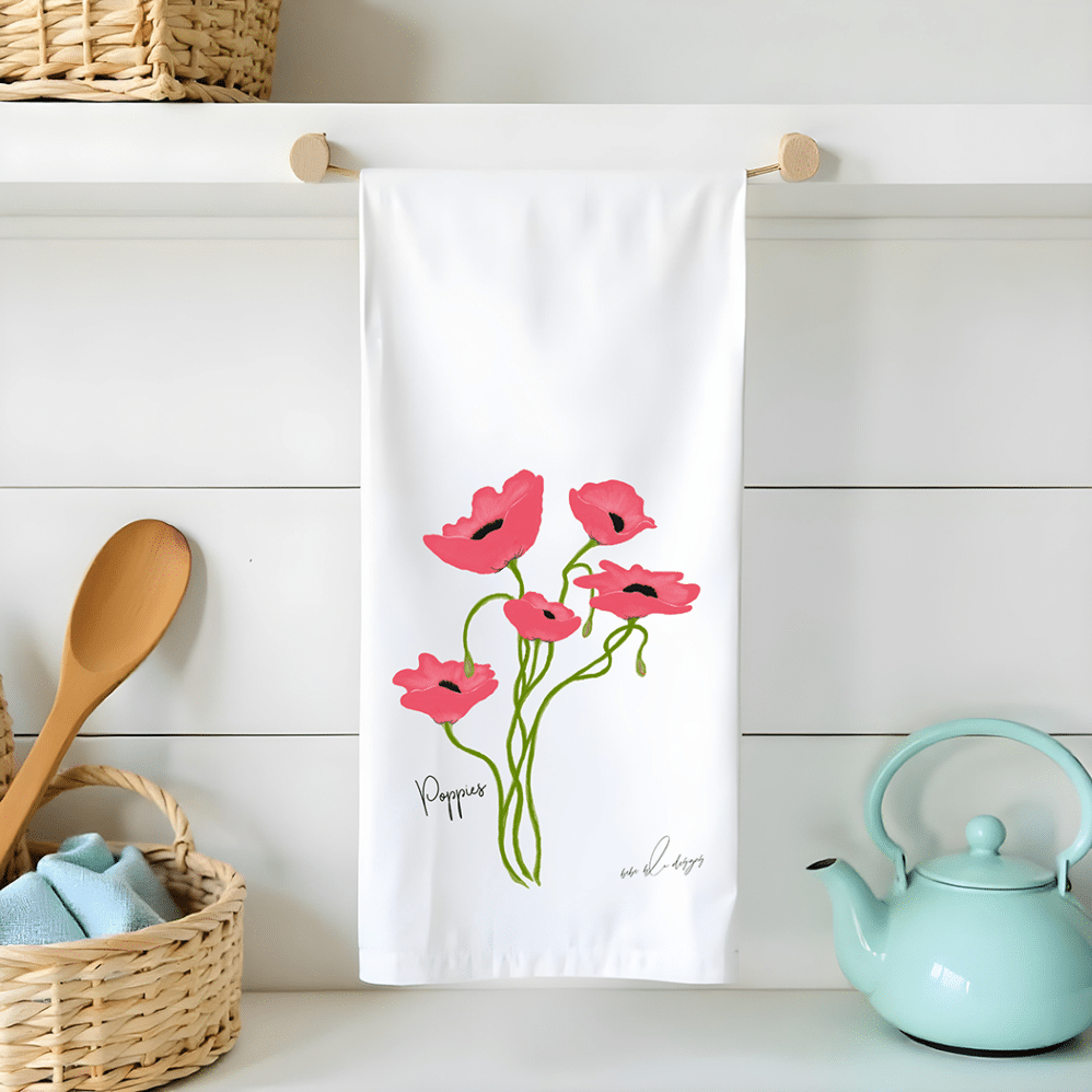 red poppies flour sack tea towel