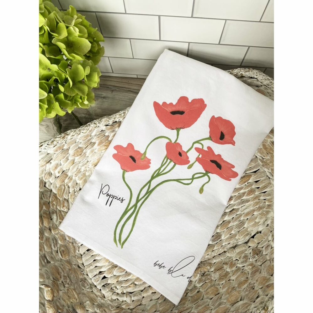 red poppy flour sack towel