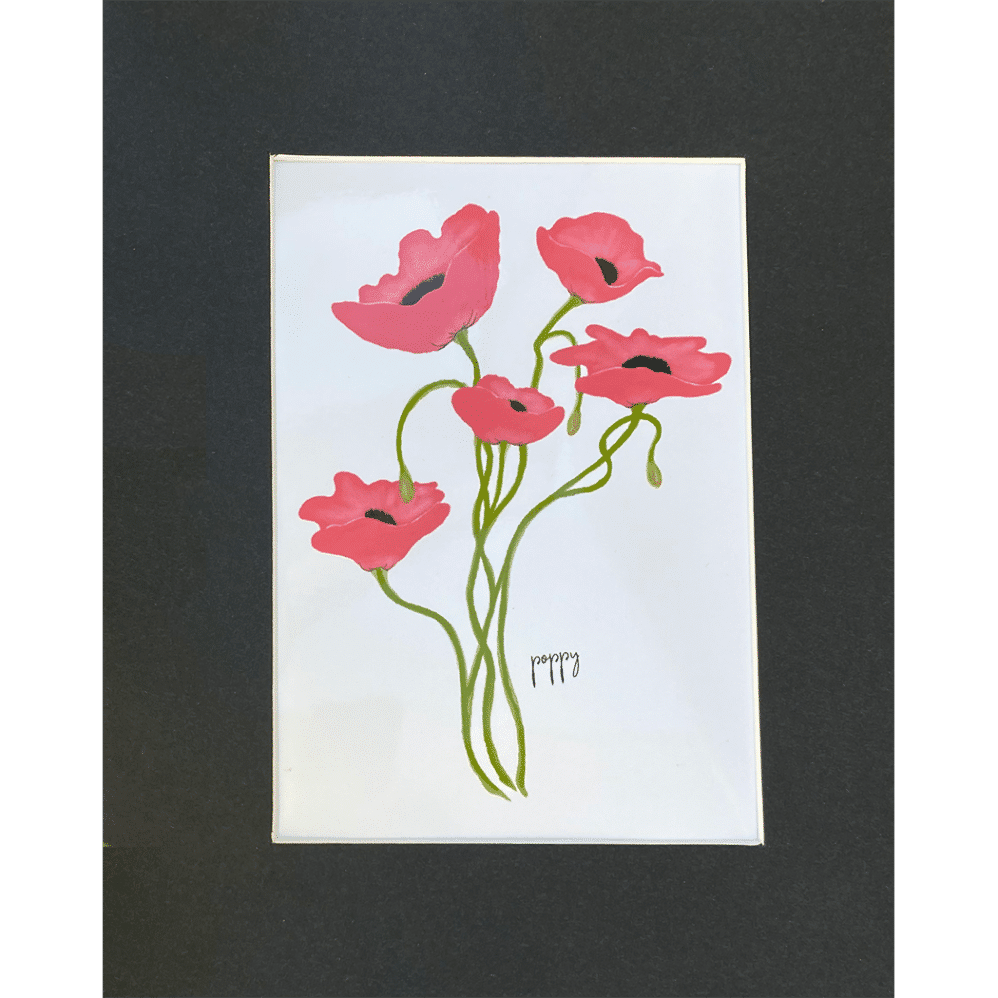 red poppy matted print