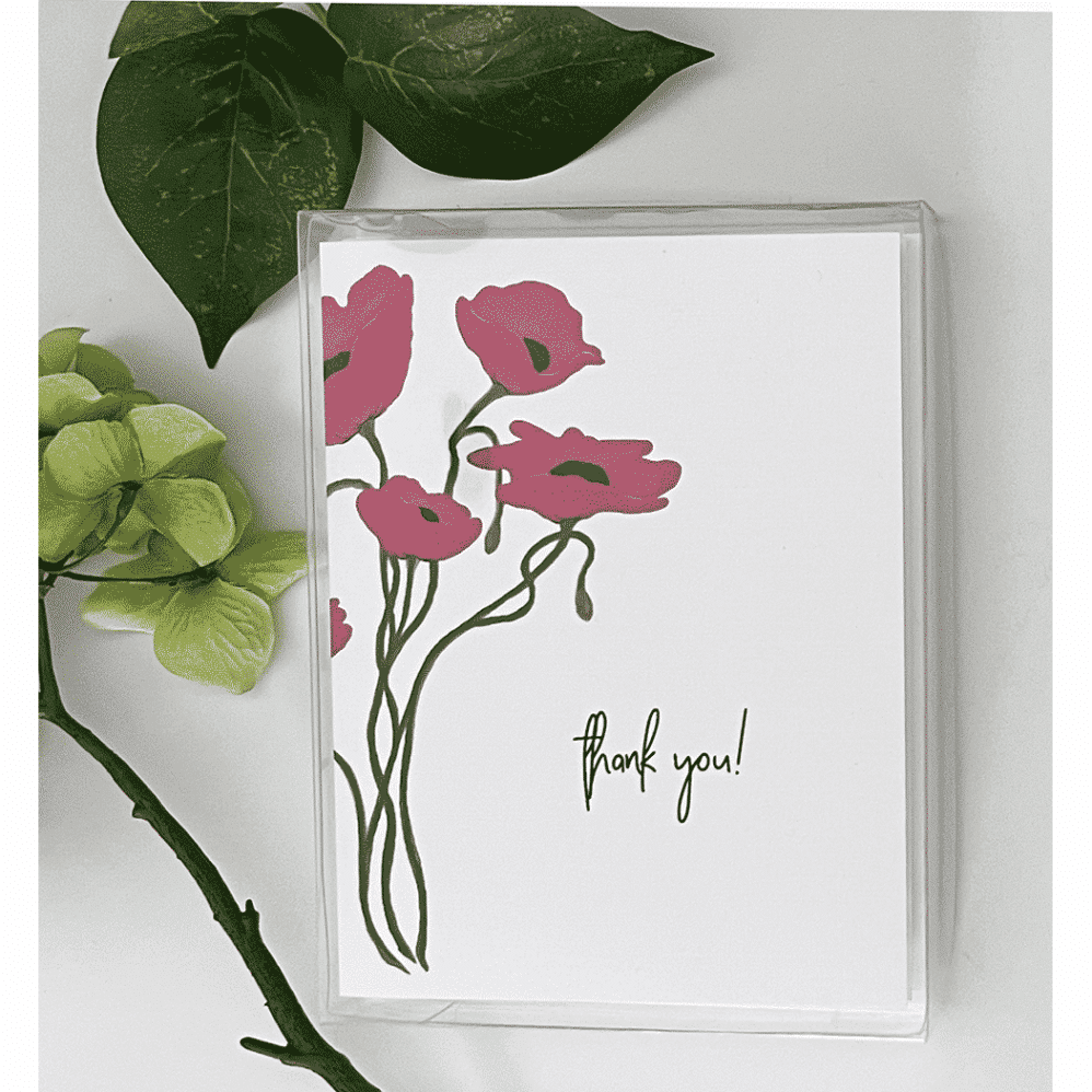 red poppy thank you note card