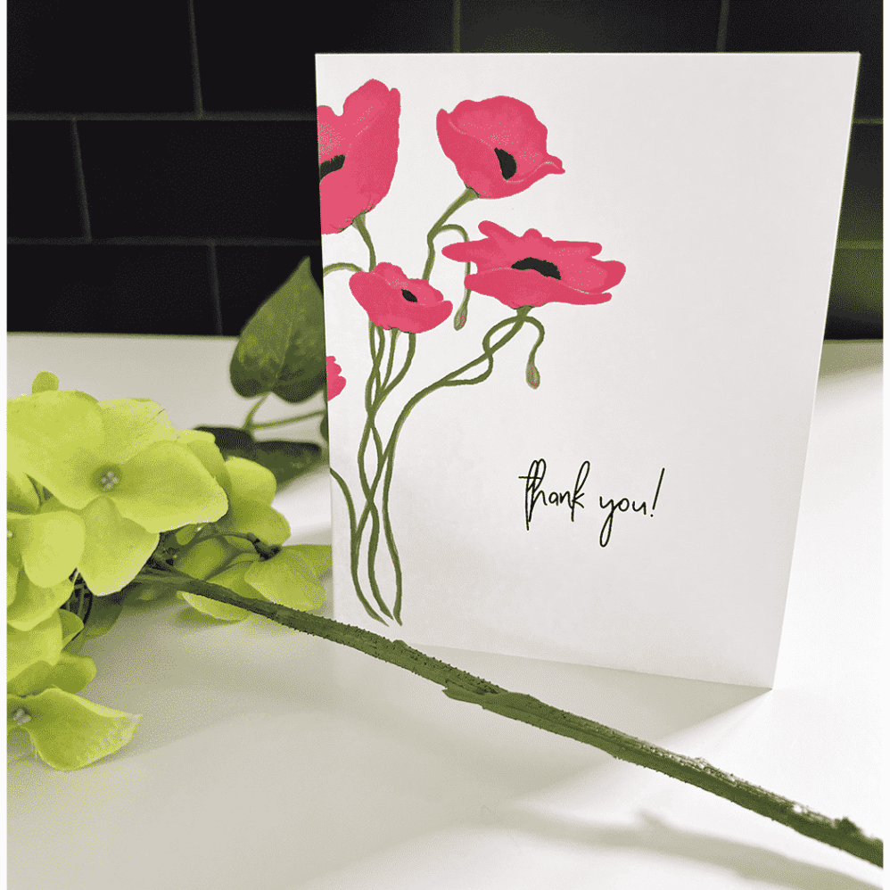 red poppy thank you note card