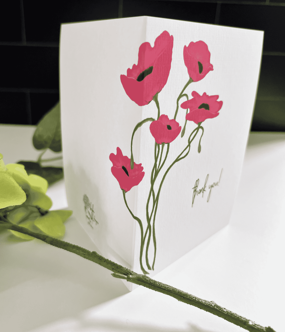 red poppy thank you note card