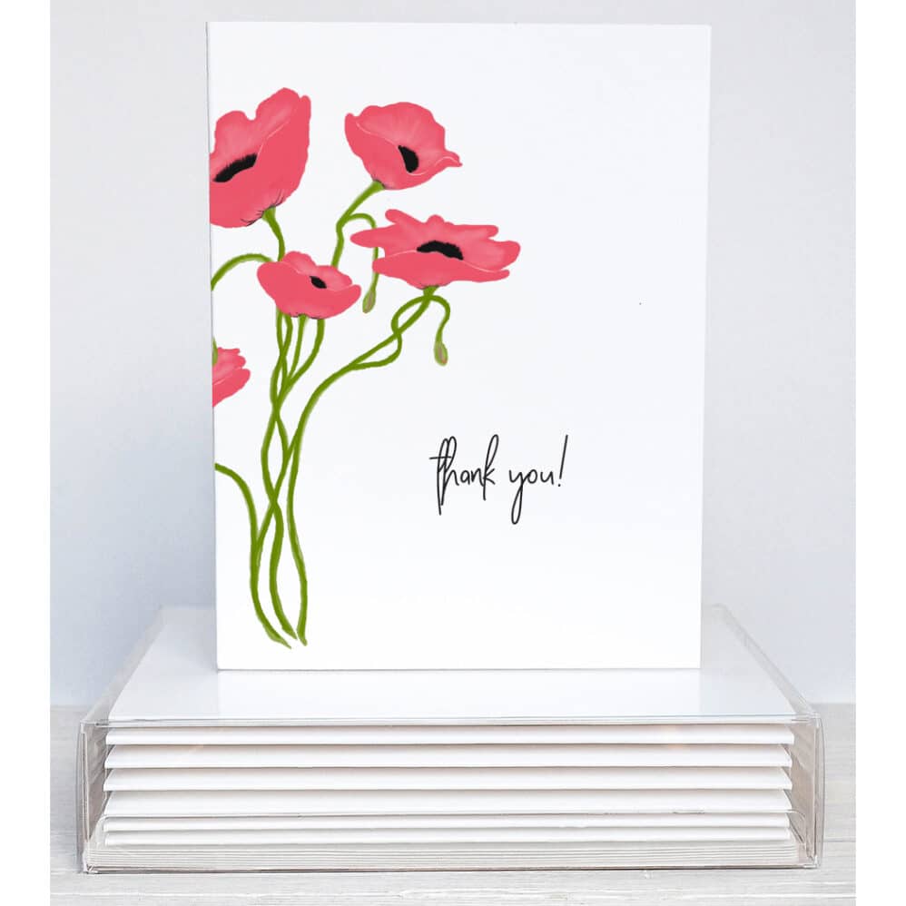 red poppy thank you note card