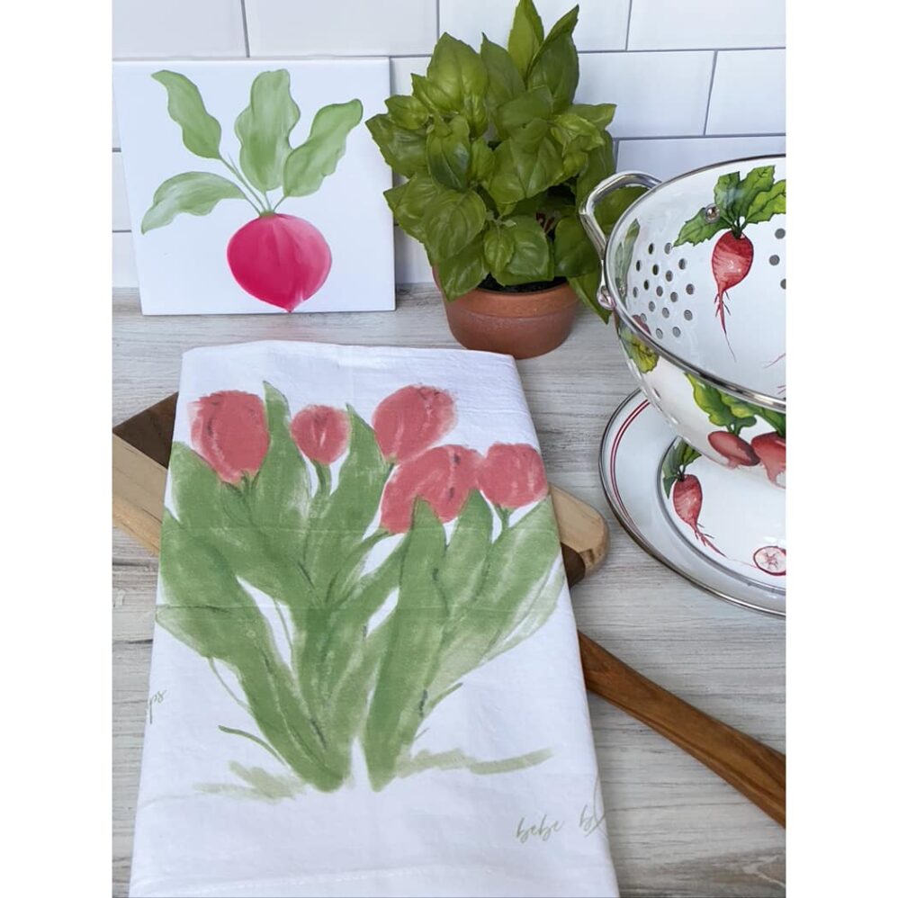 red tulips flour sack towel