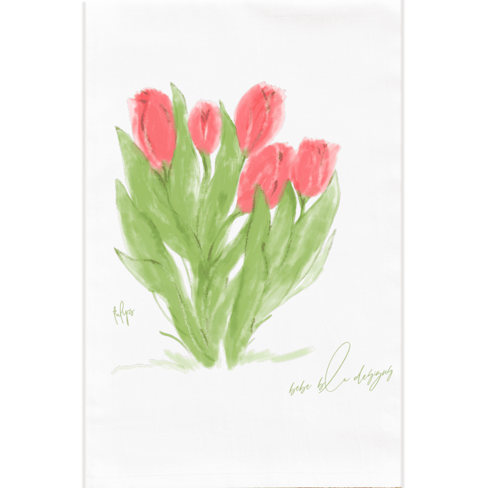 red tulips flour sack towel