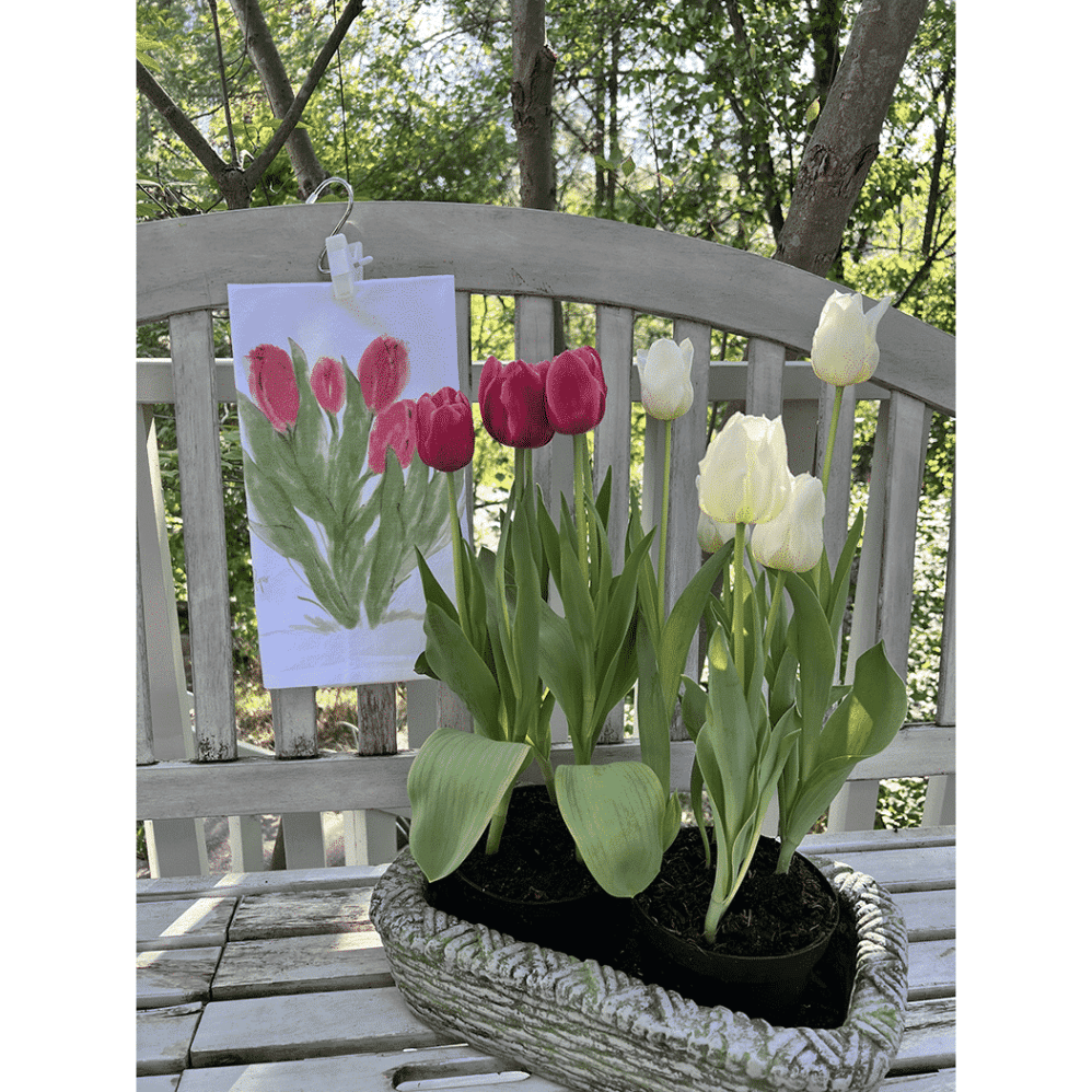 red tulips flour sack towel