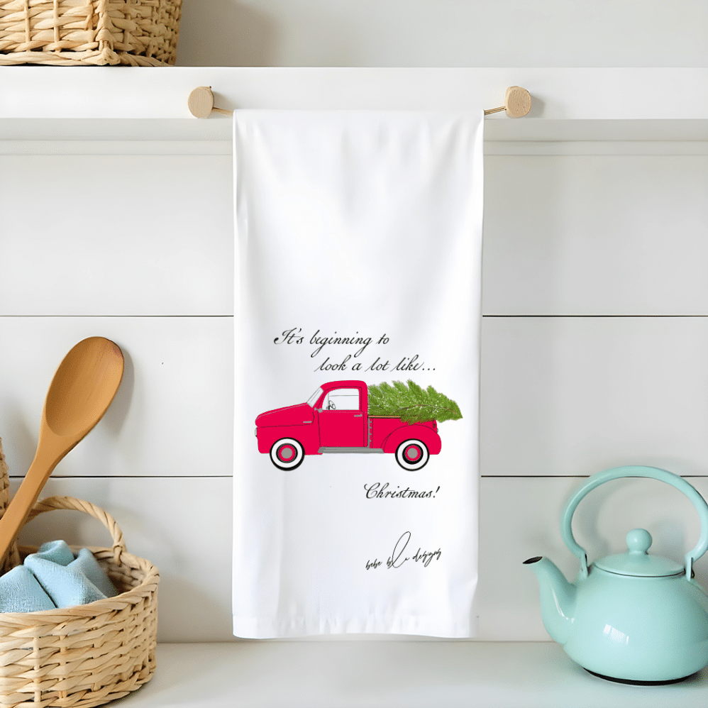 red woody flour sack tea towel