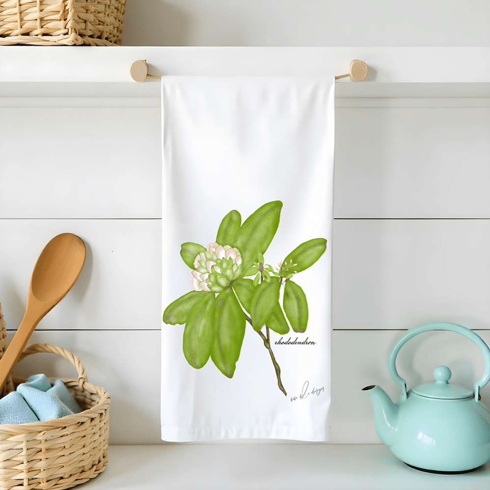 rhododendron flour sack tea towel