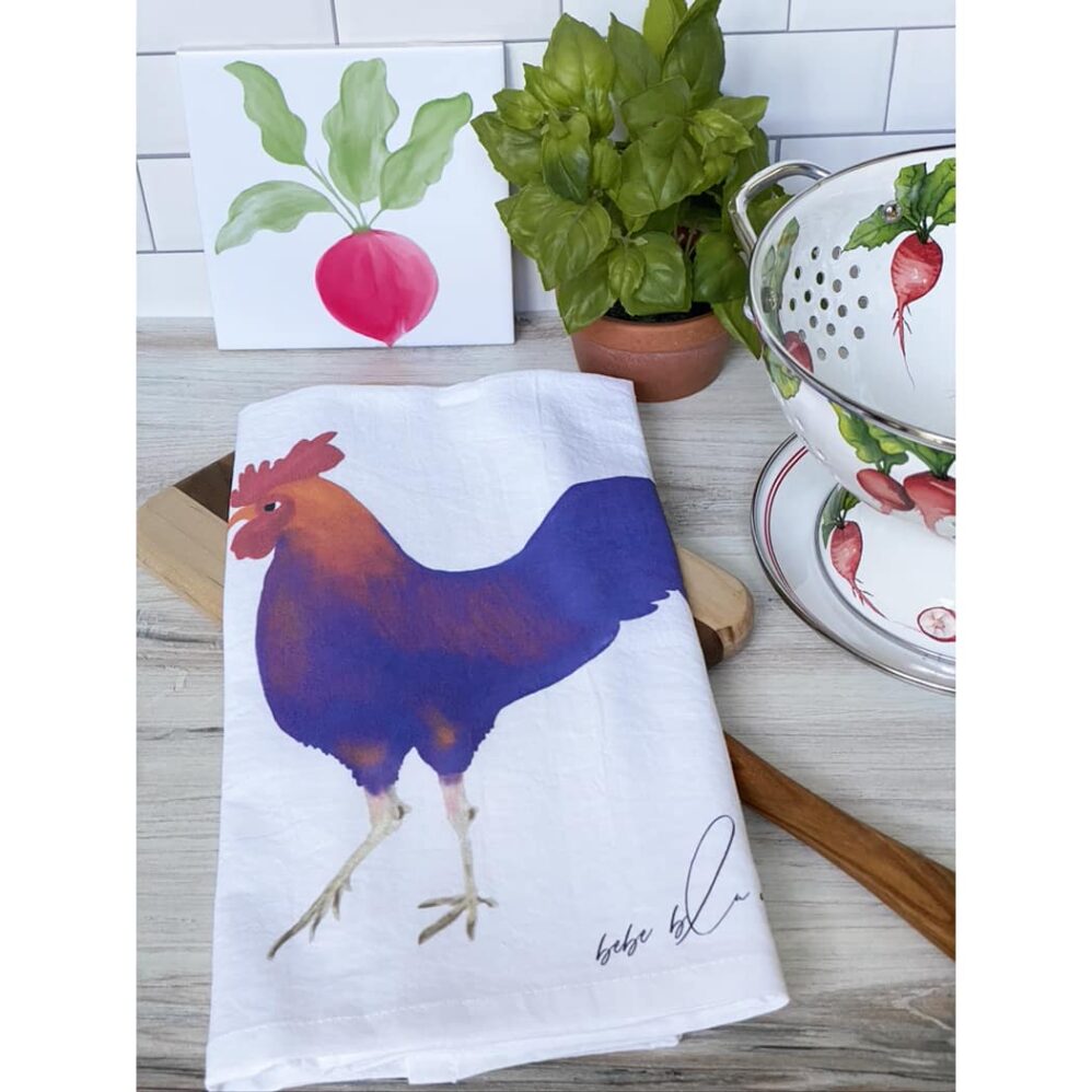 colorful rooster flour sack towel