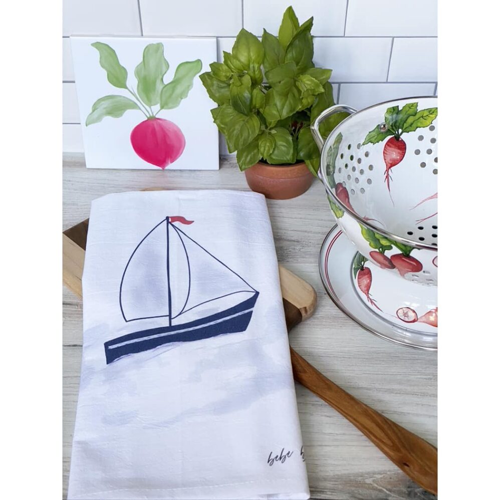 sailboat flour sack towel