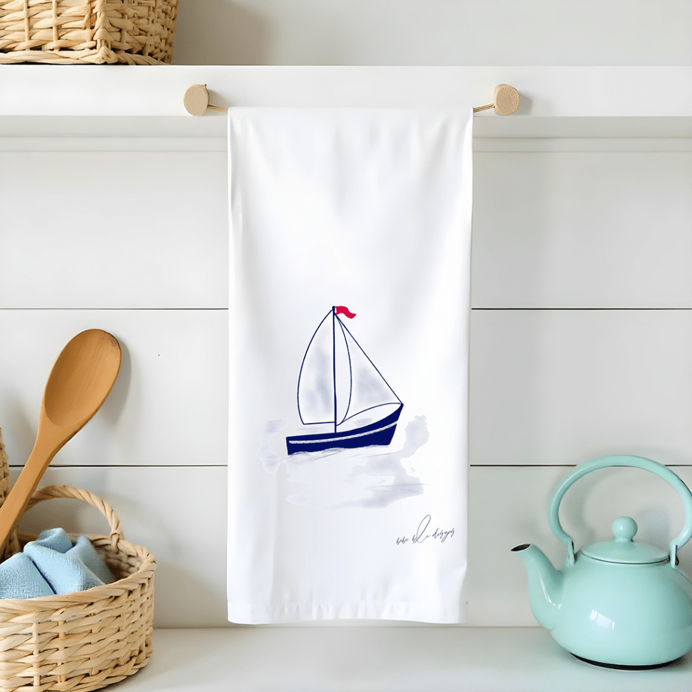 sailboat flour sack tea towel