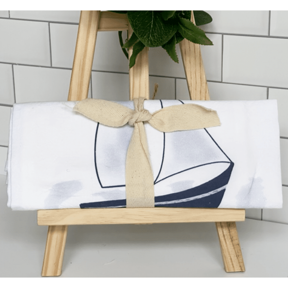 sailboat flour sack towel wrapped