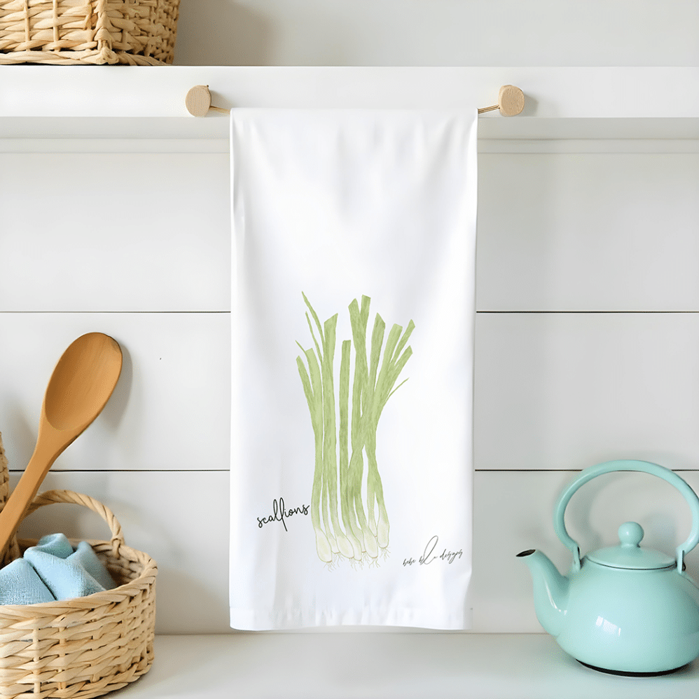 scallions flour sack tea towel
