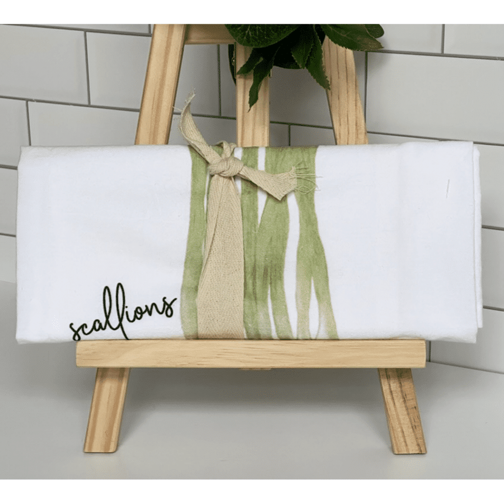 scallions flour sack towel wrapped