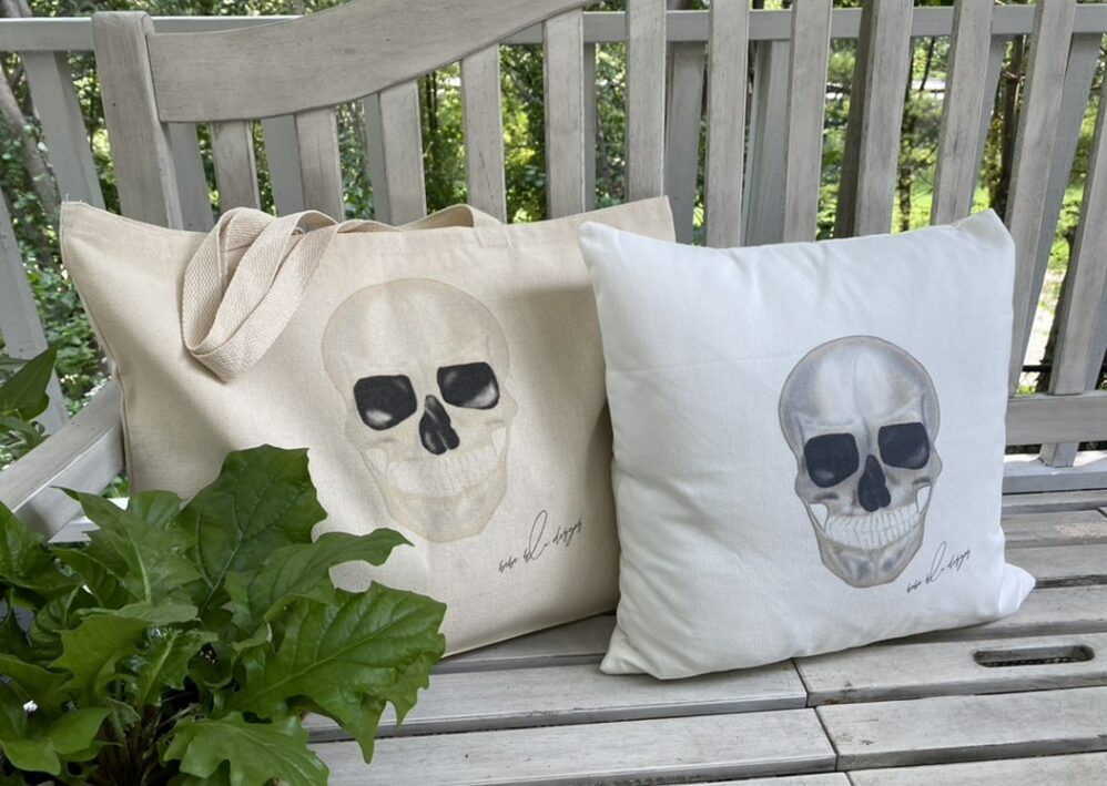 skull tote and pillow