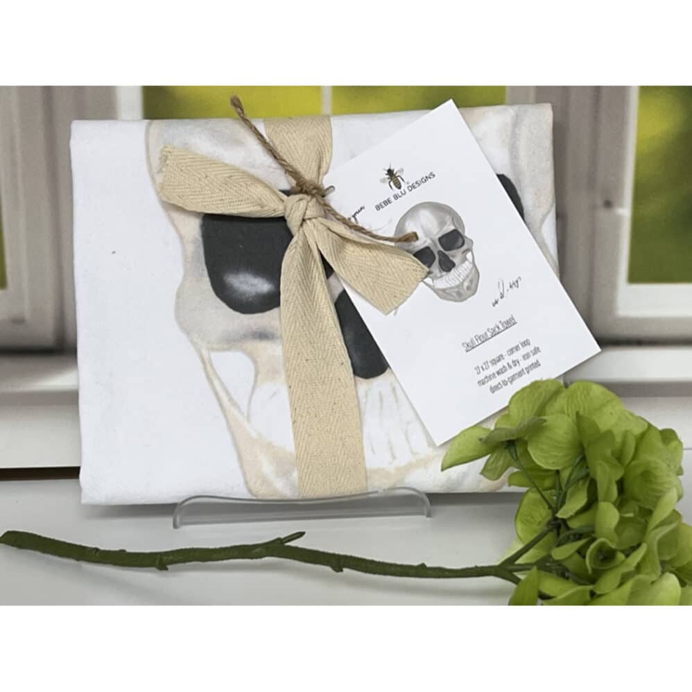 skull flour sack towel wrapped