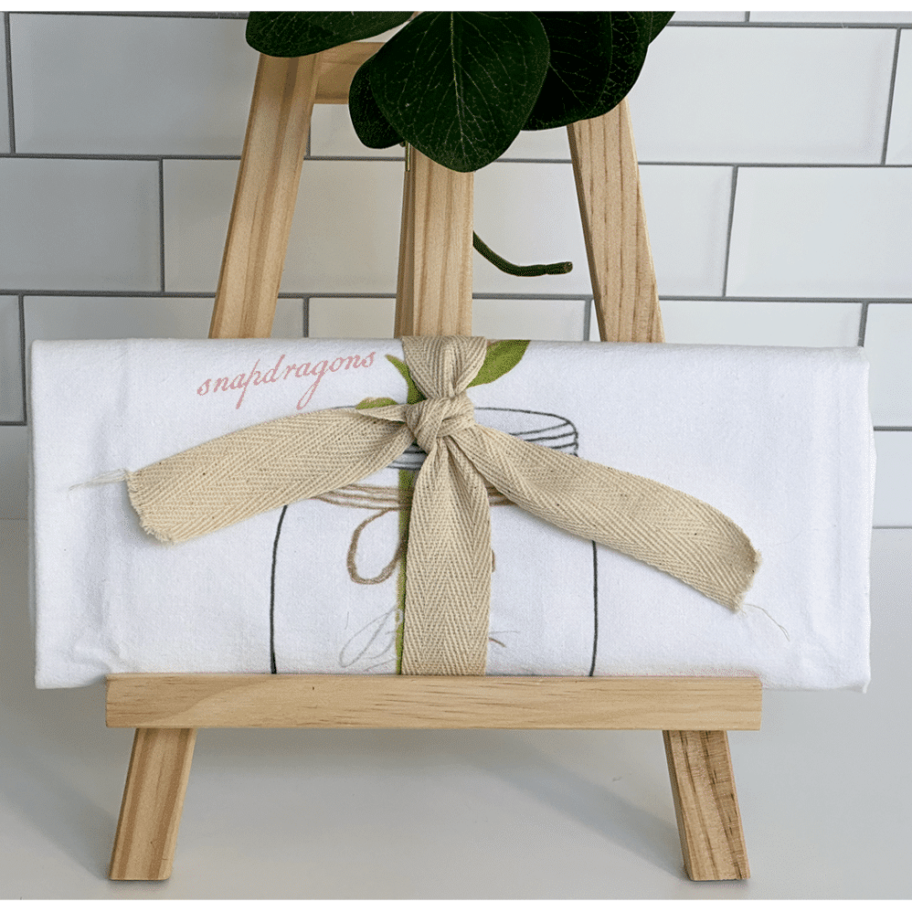 snapdragon flour sack towel wrapped