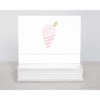 pink and white stripped snow cone note cards with a wooden spoon on top of the ice