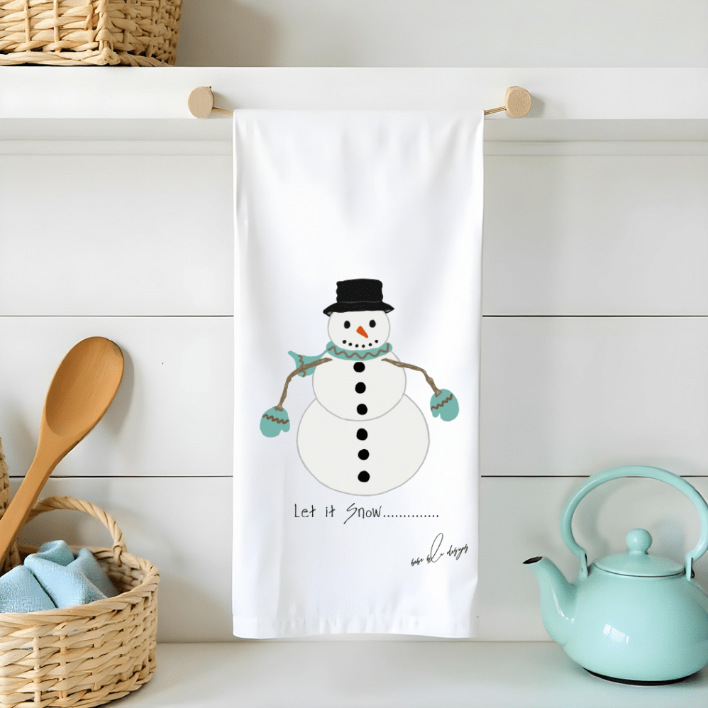 snowman flour sack tea towel