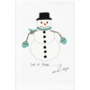 snowman with blue mittens, glue scarf and a black top hat