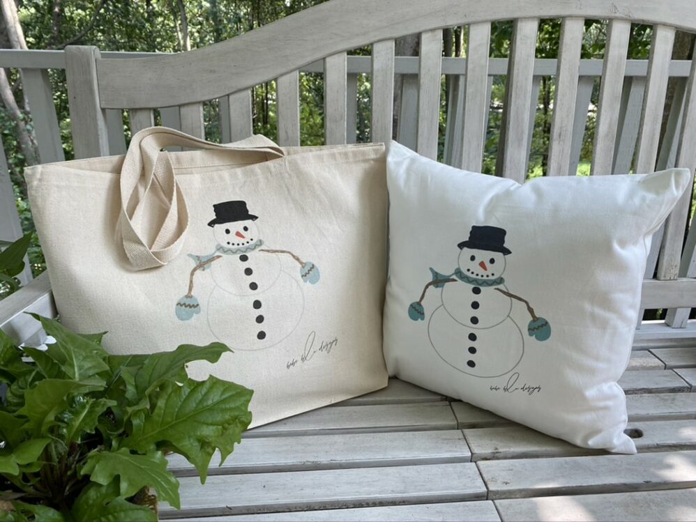 snowman tote and pillow